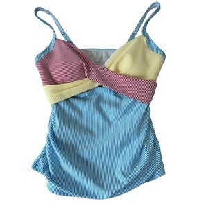 Lands End Womens UPF 50 Bust-Enhancer Seersucker Surplice Tankini Top Size 16